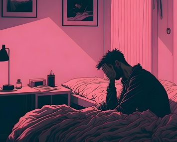 A tired person struggling to fall asleep