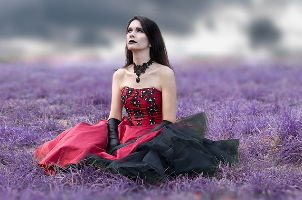 velvet dress in purple grass